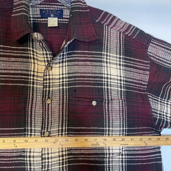 Vintage CZ Basics Plaid Shirt Men L Waffle Knit Button Up Grunge Work Made Nepal - Picture 4 of 7